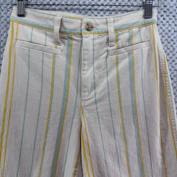 Madewell Pants Womens 24P Yellow Striped Emmett Wide Leg Crop High Rise Trouser - Picture 4 of 15